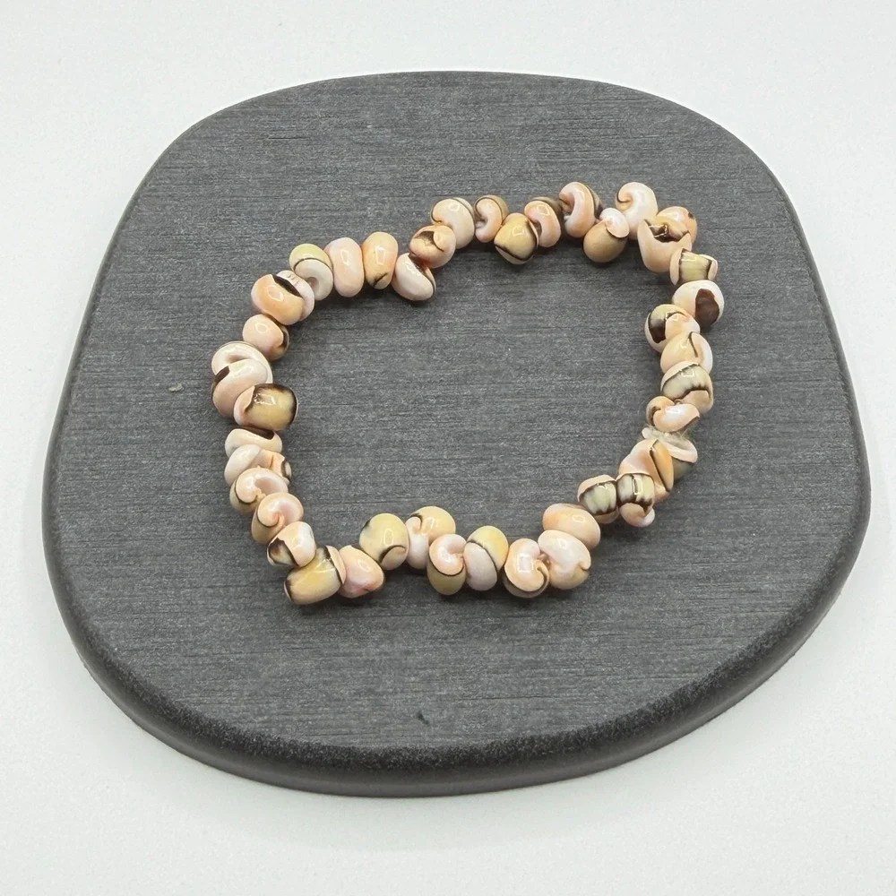 Natural Shell Chip Stretch Bracelet Peach Cream Brown Boho Coastal Beach Jewelry